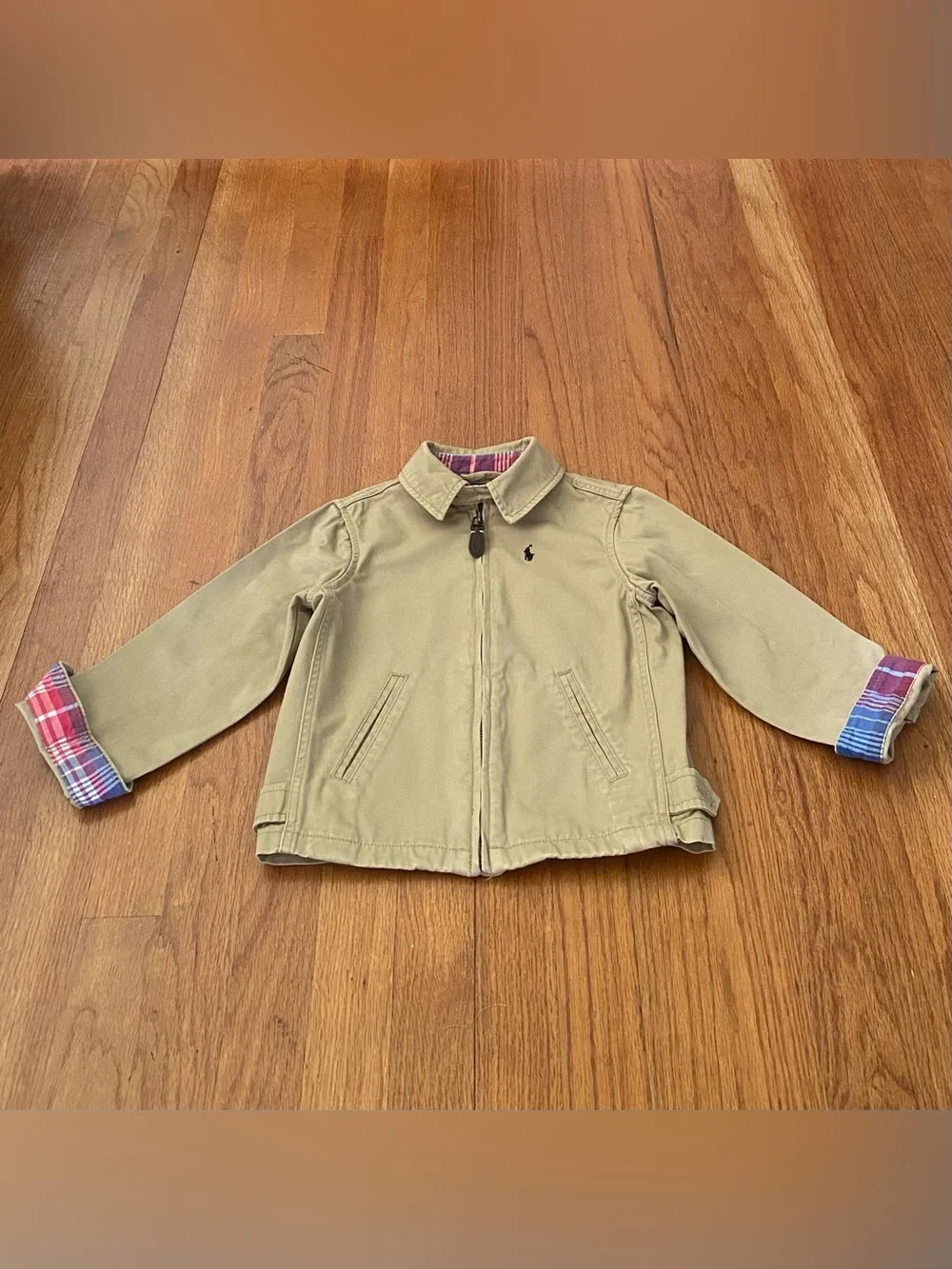 Polo Ralph Lauren Harrington Khaki Zip Jacket with Classic Plaid Trim